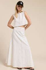 Contrast Stitch Linen Two Piece Set: Off-White