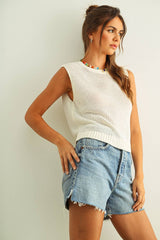 White Sleeveless Knit Top