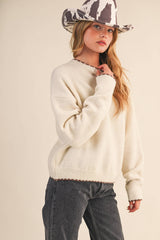 Olive Contrast Trim Sweater