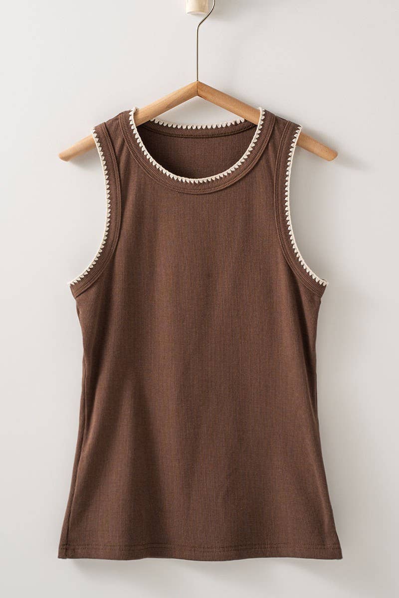 Contrast Trim Ribbed  Tank Top