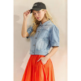 Short Puff Sleeve Denim Top