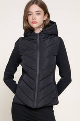 Hight Neck Adjustable Hoodie Quilted Puffer Jacket: IVY-cream / L