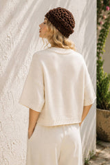 Soft Cotton Crew Neck Sweater: ECRU / L