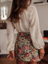 Lace V-Neck Button Down Blouse