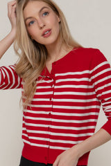 Crew Neck Stripe Sweater Cardigan