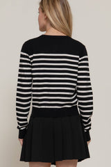 Crew Neck Stripe Sweater Cardigan