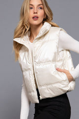 High Neck Zip Up Vest: IVY-ivory / L