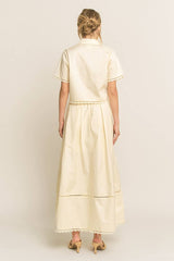LACE DETAIL POCKET SHIRT & SKIRT SET-HSET0119: Off-White / L