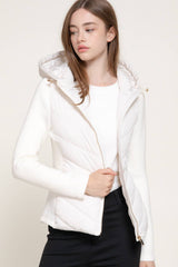 Hight Neck Adjustable Hoodie Quilted Puffer Jacket: IVY-cream / L