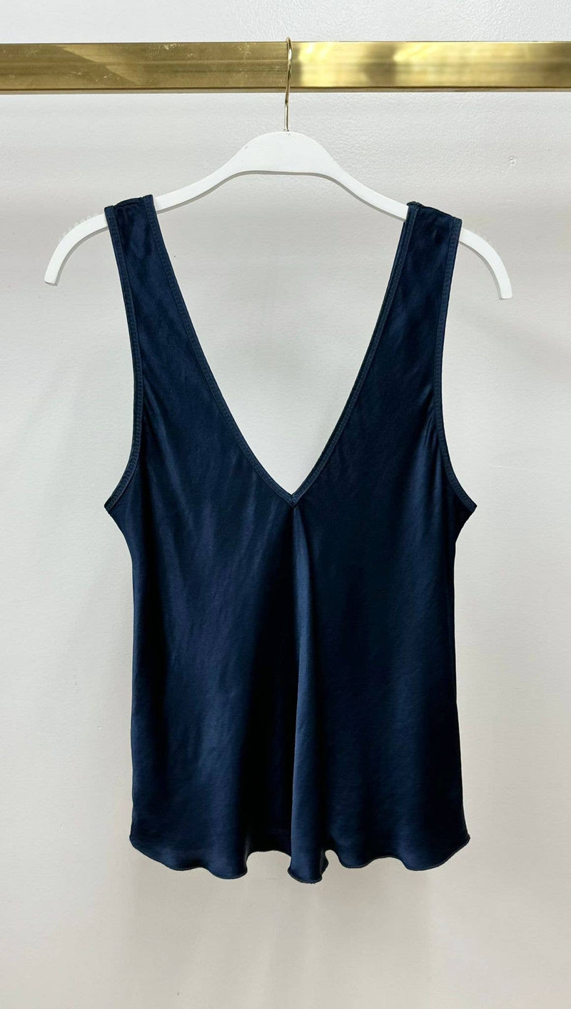 Silky V Neck Tank Navy