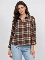 Women's Plaid Back Shirring Button Shirt: MILLIE / L