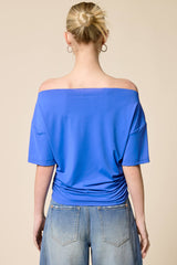 Ruched One Shoulder Short Sleeve Top: Black / L