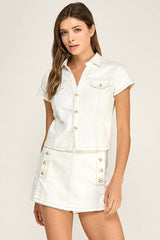 Button Front Stretch Crop Top