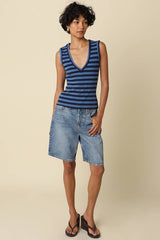 Striped V-Neck Tank Top: Dk Blue Navy