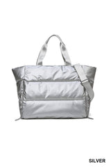 Puffy Quilted Waterproof Travel Sports Tote Bag: SILVER / 1 (ONE SIZE)