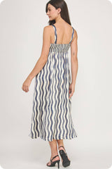 Wavy Striped Satin Midi Dress