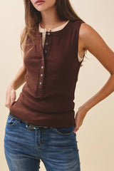 8571GK Ribbed Henley Tank Top: Oat / Contemporary / L