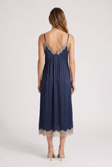 Lace Trim Midi Dress: NAVY/TAUPE / L