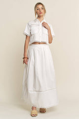 LACE DETAIL POCKET SHIRT & SKIRT SET-HSET0119: Off-White / L