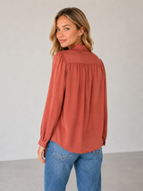 Silky-Touch Gathered Neck Blouse