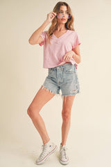 Crop V Neck Tee WHITE