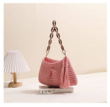 Handcrafted Woven Bag with Tassel Accent: BEIGE / One Size