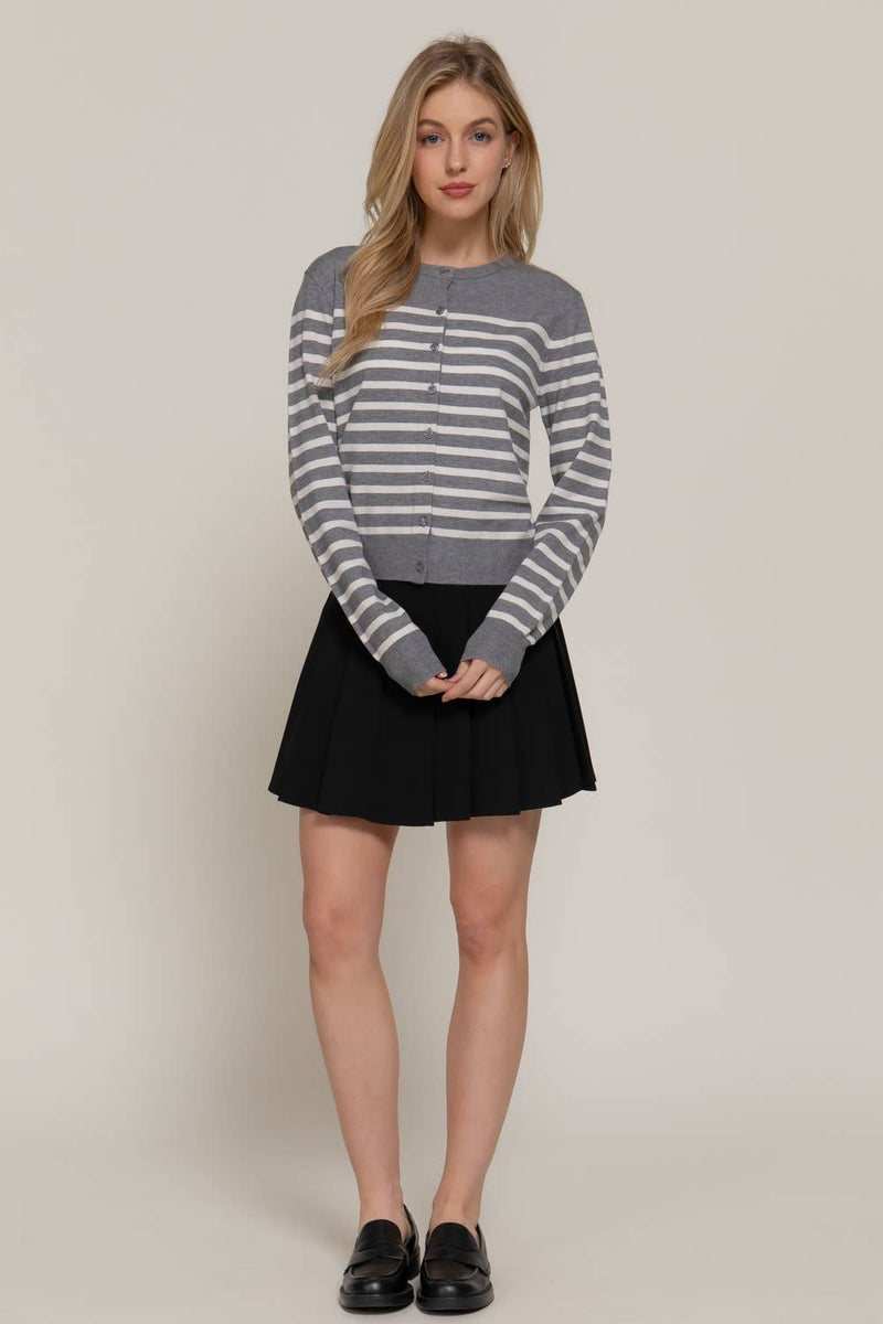 Crew Neck Stripe Sweater Cardigan