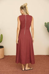 Burgundy Sleeveless Seam Detail Midi