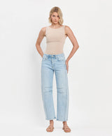 HIGH RISE LIGHT WASH BARREL LEG