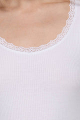 Long Sleeve Scoop Neck with Lace Trim Rib Knit Top: HGY-h grey / L