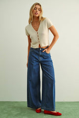 T6284   CAP SLEEVE BUTTON FRONT TOP: BEIGE / L