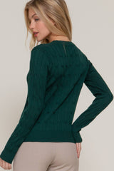 Long Sleeve Round Neck Cable Sweater  NAVY