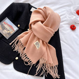Double Sided Faux Cashmere Scarf-Solid Color Shawl_CWASC0968: Beige / (OS) 2