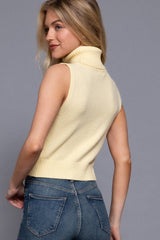 Sleeveless Turtle Neck Sweater Top IVORY