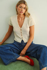 T6284   CAP SLEEVE BUTTON FRONT TOP: BEIGE / L