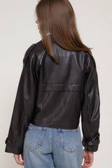 Faux Leather Short Trench Coat
