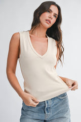V NECK TANK TOP BROWN