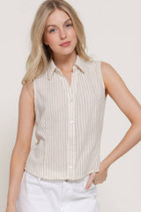 Sleeveless Striped Linen Top