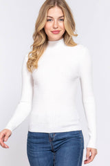 Long Sleeve Mock Neck Rib Sweater  : RED