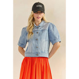 Short Puff Sleeve Denim Top