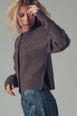 Cozy Button-Up Sweater Cardigan With Side Slits