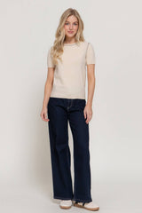 Short Sleeve Round Neck Knit Top