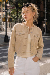 Washed Cotton Cropped Utility Jacket: