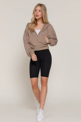 Long Sleeve Hoodie French Terry Zip Up Jacket COFFEE