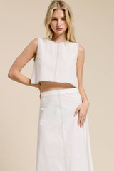 Contrast Stitch Linen Two Piece Set: Off-White