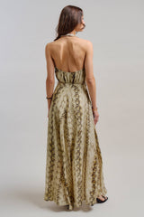 Snake Print Tencel Linen Halter Maxi