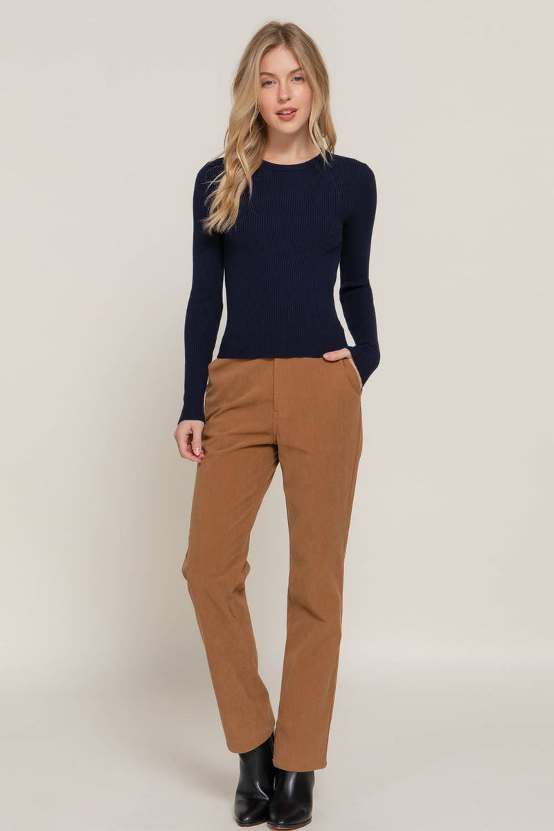 Navy Crew Neck Viscose Rib Sweater