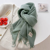 Double Sided Faux Cashmere Scarf-Solid Color Shawl_CWASC0968: Beige / (OS) 2