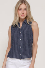 Sleeveless Striped Linen Top