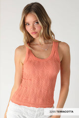 NS8458 - Reversible Lace Textured Tank Top: 7 White